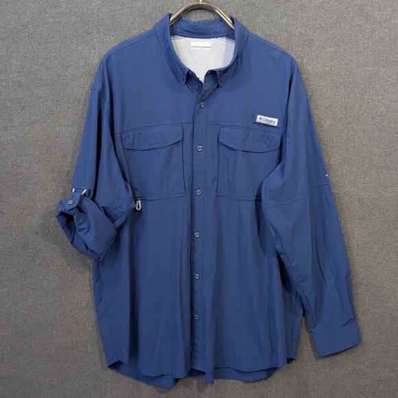 Columbia PFG Shirt Mens XXL Permit Omni Shade Woven Roll Tab Long Sleeve Vented - Picture 1 of 13